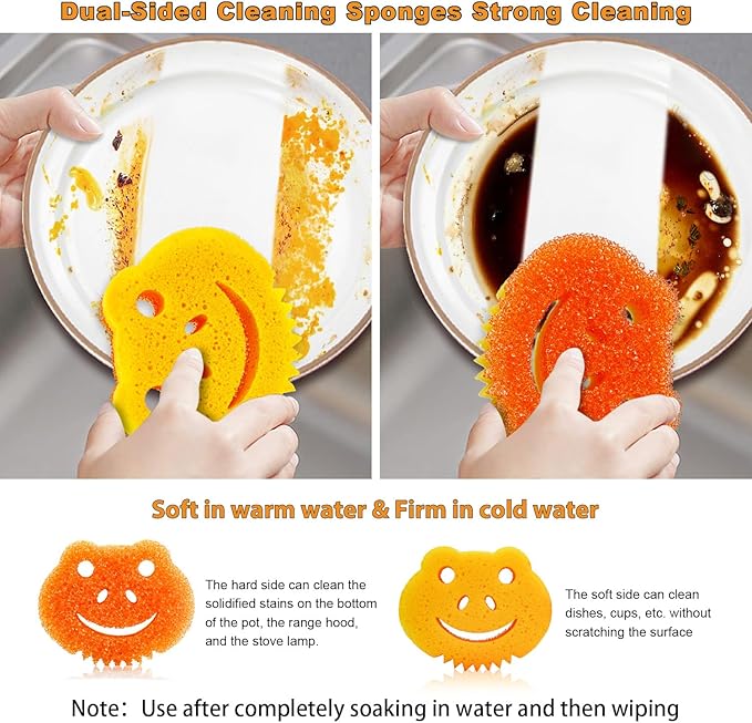 SmilePowo 5 Pack Scrub Sponge, Dual-Sided Temperature Controlled Kitchen Sponge for Dishes, Frog Bulk Sponges Household Cleaning Pads,Multi-Functional Premium Cleaning Sponges
