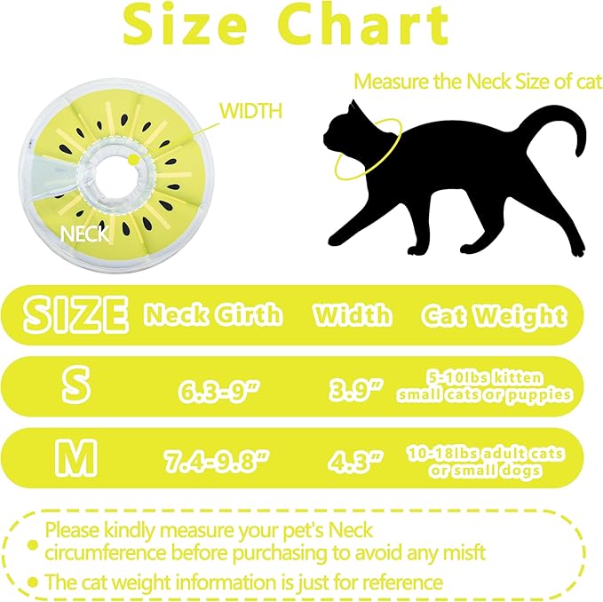 Soft Adjustable Cat Cone Collar, Comfortable Cat Recovery Collar Suitable for Various Types of Cats,Elizabethan Neck Protective Collar for Cats After Surgery (Gold Kiwi, Medium)