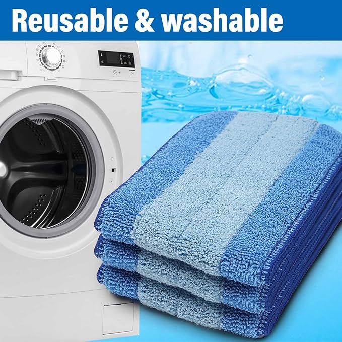 16.5 inch Mop Pads Refills, 3 Pack Microfiber Reusable Replacement Mop Pads Flat Replacements Heads for Wet Or Dry Floor Cleaning and Scrubbing, Blue Cloth