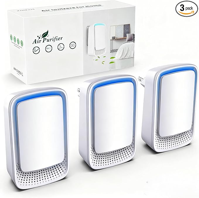 Air Ionizers for Home (3 Pack), Negative Ion Generator, Quiet Air Freshener for Bedroom, Office, Kitchen, Portable Air Filter Odor, Smoke Dust, Pets, Eliminator, Mini Air Cleaner