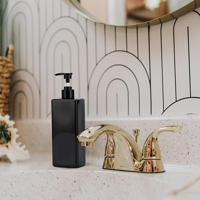 Suream Shampoo and Conditioner Dispenser Set, 3Pack 16.9oz Bathroom Countertop Soap Bottle with 4PCS lables, Plastic Refillable Dispenser with Pump for Kitchen, Office, Travel, Resturant, Black