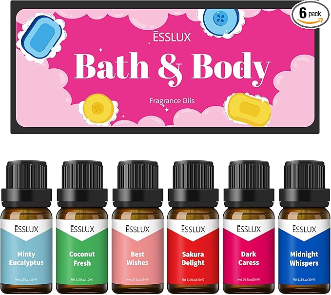 Fragrance Oils, ESSLUX Bath & Body Scented Essential Oils for Diffusers for Home, Premium Soap Candle Making Scents, Aromatherapy Oils Gift Set,10ml*6 - Coconut Fresh, Minty Eucalyptus, and More