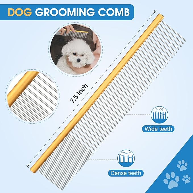 JASON Professional 6 in 1 Dog Scissors Kit - 7.5" Thinning, Chunker, Straight, Curved Shears and Comb for Cat, Rosegold