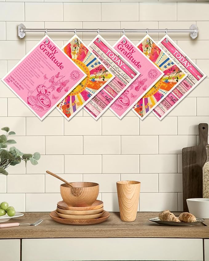 6 Pack Swedish Dishcloths for Kitchen - Reusable Dish Cloths for Washing Dishes Absorbent Cute Funny Kitchen Towels Cleaning Sponge, Positive Words