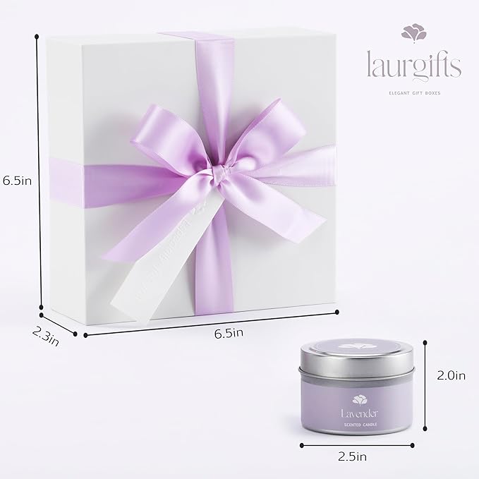 Lavender Small Spa Gift Box for Women – Relaxing Self Care Set with Candle, Bath Bomb, Soap & Scrub – Birthday, Thank You, Christmas, Housewarming, Bridal Shower, Get Well Soon Gift Basket for Her