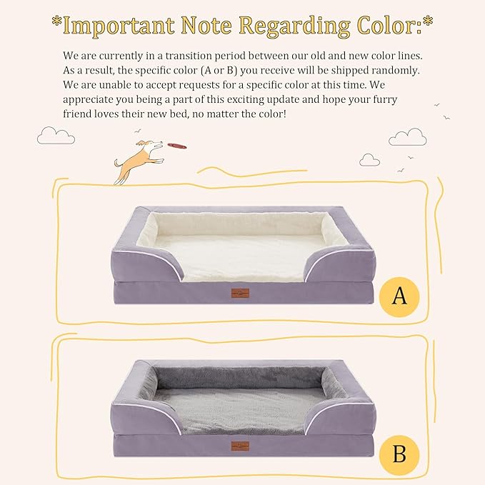 Comfort Expression Orthopedic Dog Bed for Extra Large Dogs 53x42 Inch, Waterproof Supportive Egg Crate Foam XXL Pet Bed with Removable Bolsters, Dog Couch with Washable Cover & Non-Slip Bottom, Purple