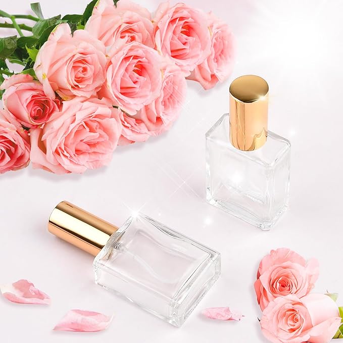 18Pcs Clear Perfume Spray Bottles,15ml Glass Perfume Atomizer,Empty Fine Mist Atomizer Sprayer, Portable Perfume Bottle with 9Droppers9 Funnels,Refillable Perfume Container for Travel(Gold)