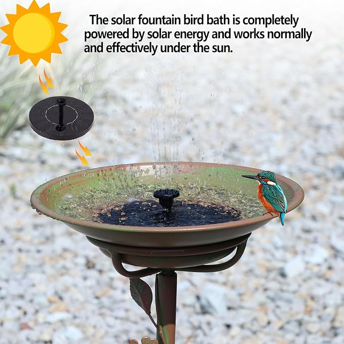 28.5" H Solar Bird Bath for Outside,Solar Fountain and Cast Iron Bird Bath,Metal Bird Baths Bubbler,Birdbaths for Outdoors,for Garden Outdoor Decoration