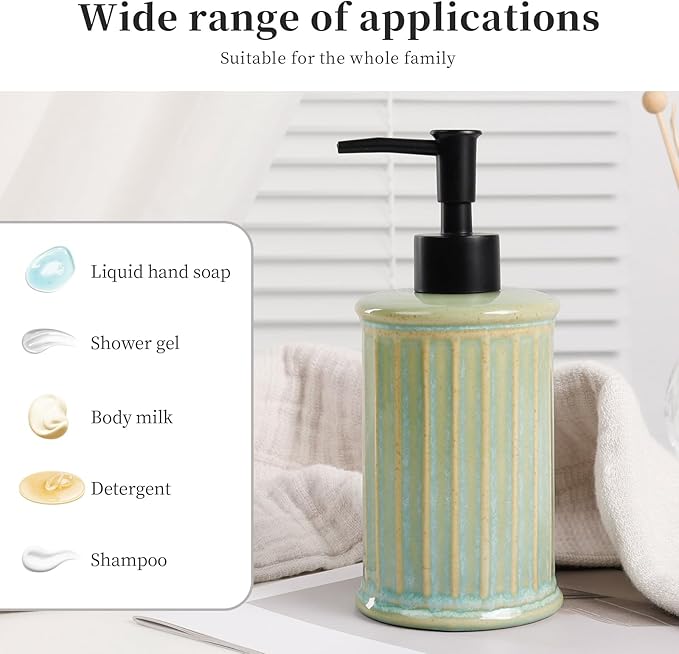 ANTIS'S HOME Soap Dispenser Liquid 11.84OZ | Ceramic Refillable Hand Dish Soap Dispenser for Kitchen Bathroom Light Green