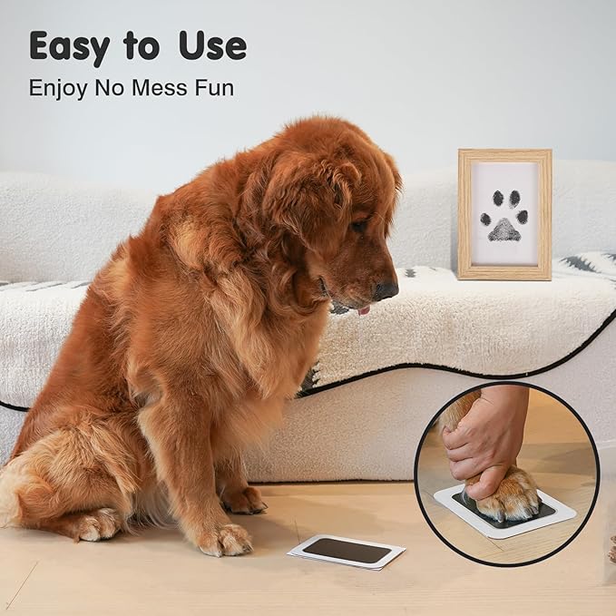 Inkless Paw Print Kit for Dogs,Cats & Babies - Clean Touch Dog Nose & Baby Handprint Kit,Mess Free Dog Paw Print Kit,4-Pcs Ink Pads & 2 Wooden Frames - Keepsake Gifts for Pet Lovers,New Moms