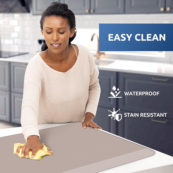KitchenClouds Kitchen Mat Cushioned Anti Fatigue Rug 24"x70" Waterproof, Non Slip, Standing and Comfort Desk/Floor Mats for House Sink Office (Khaki)