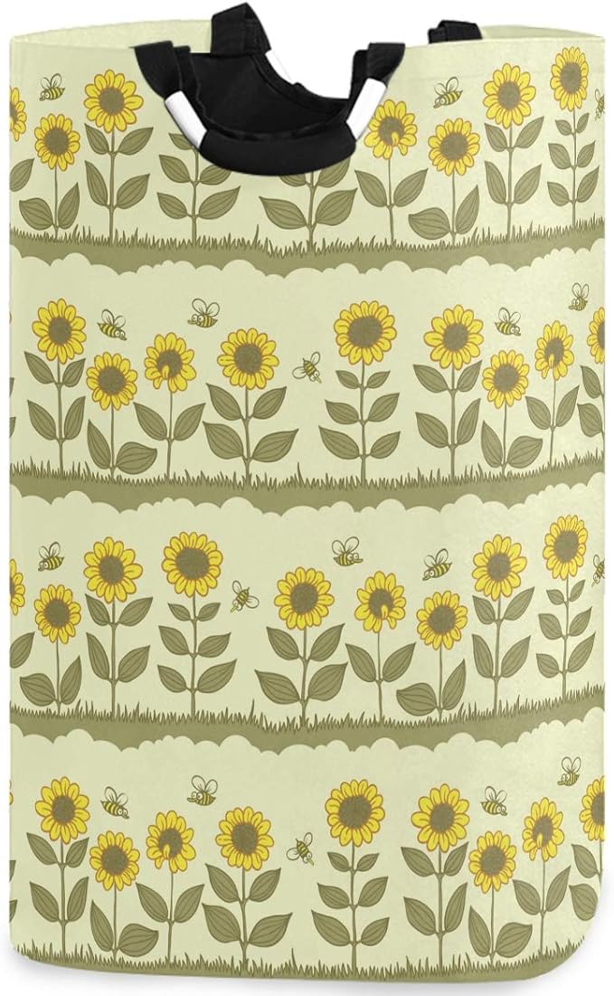visesunny Retro Sunflower Floral Large Laundry Hamper with Handle Foldable Laundry Basket Toys and Clothing Organization for Bathroom, Bedroom, Home, Dorm, Travel