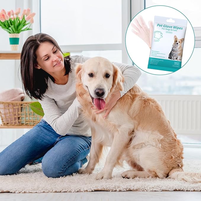 12 PCS Rinse Free Dog Shampoo Mitts, Waterless Dog Shampoo Mitts, Hypoallergenic Pet Bath Wipes Perfect for Dogs, Suitable for Daily Care and Travel