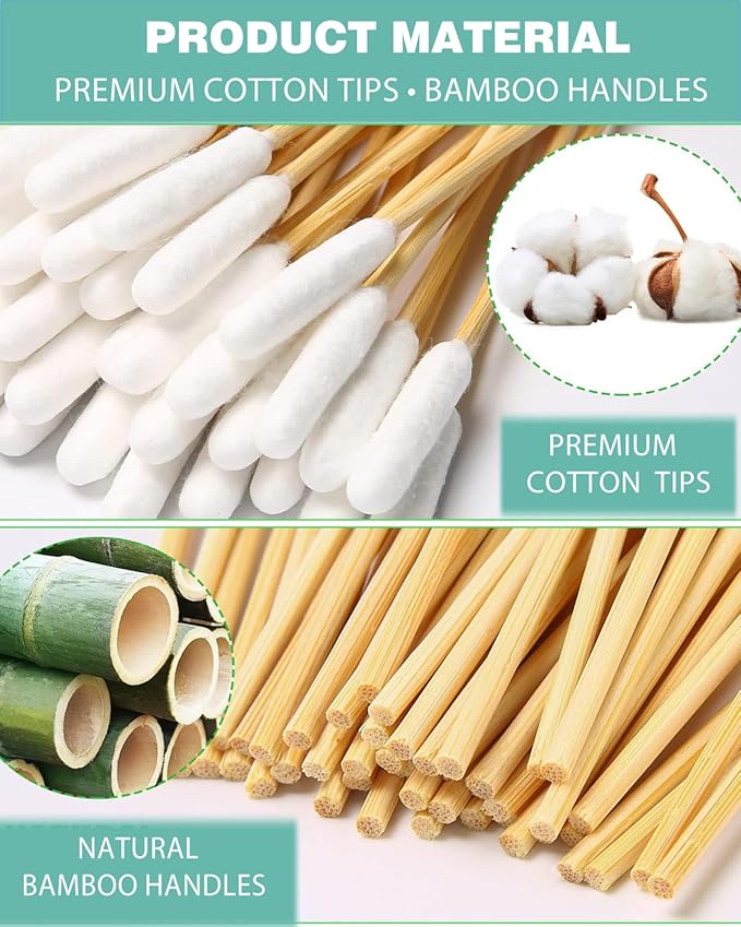 Dog Ear Swabs, 200 Count – 4.72 Inch Cotton Tips for Dogs Ears, Large Bamboo Cotton Swabs with Lint-Free Absorbent Heads for Pet Ear Cleaning, Works with Dog Ear Cleaner, Clear Storage Box
