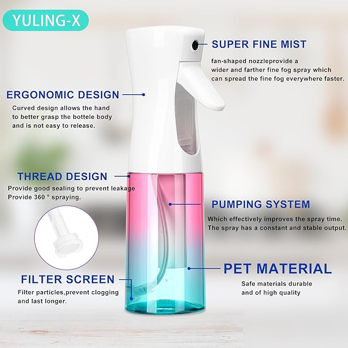 hair spray bottle, ultra-fine spray continuous spray bottle (200ml/6.8oz), used for hair design, vegetation, cleaning and skin care - empty, reusable (Gradient)