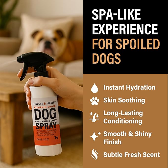 Dog Perfume Spray – Deodorizing Coat Spray for Dogs That Hydrates & Enhances Shine – Dog Cologne & Leave-in Conditioner – Pumpkin Spice 8oz