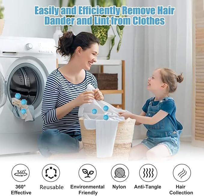 Upgrade 12 PCS Pet Hair Remover for Laundry, Reusable Dog & Cat Hair Remover for Laundry, Washing Machine Pet Hair Catcher for Clothes, Bedding, Gentle on Fabrics (Blue)