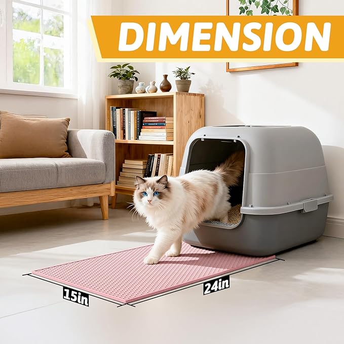 Pieviev Cat Litter Mat Double Layer Waterproof Urine Proof Trapping Mat 1 Pack (Pink, 24x15 Inch (Pack of 1))