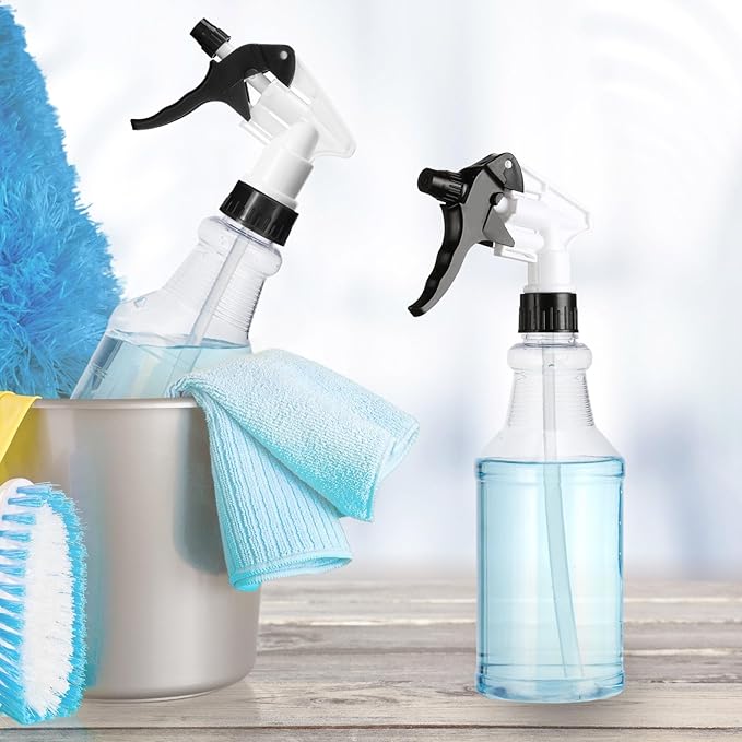 10 Pack Spray Bottles 16 oz Empty Water Spray Bottles for Cleaning Heavy Duty Refillable Squirt ‌container with Measurements Adjustable Nozzle for Household (Black and White,Clear Style)