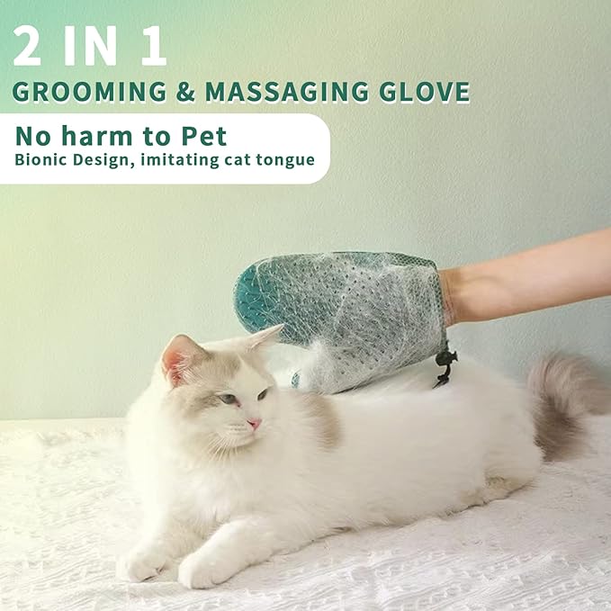 2 in 1 Cat Fur Glove & Pet Hair Remover Glove, Dog Grooming Glove Brush for Shedding, Massage, Efficient Pet Hair Remover Mitt for Cleaner Couch, Carpet [Blue/Single]