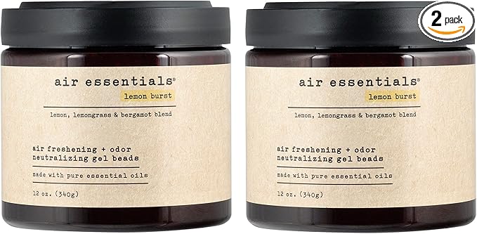 Air Essentials Air Freshener & Odor Neutralizer Gel Beads - 12 oz, Pack of 2 - Odor Eliminator - Made with Pure Essential Oils - Lemon Burst Scent