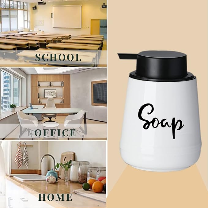 LEETOYI Bathroom Countertop Dispensers Modern Ceramic Soap Lotion Dispenser Bottles, Hand Soap Dispenser for Bathroom, Dish Soap Dispenser for Kitchen, Easy to Press Pump (White, Labeled Soap)