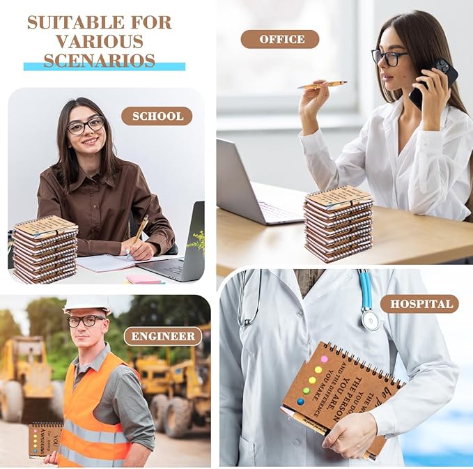 30 Sets Employee Appreciation Gifts Bulk Team College Graduate Thank You Gifts Inspirational Spiral Notebook with Sticky Note Motivational Bamboo Ballpoint Pens for Nurse Teacher Employees Coworker