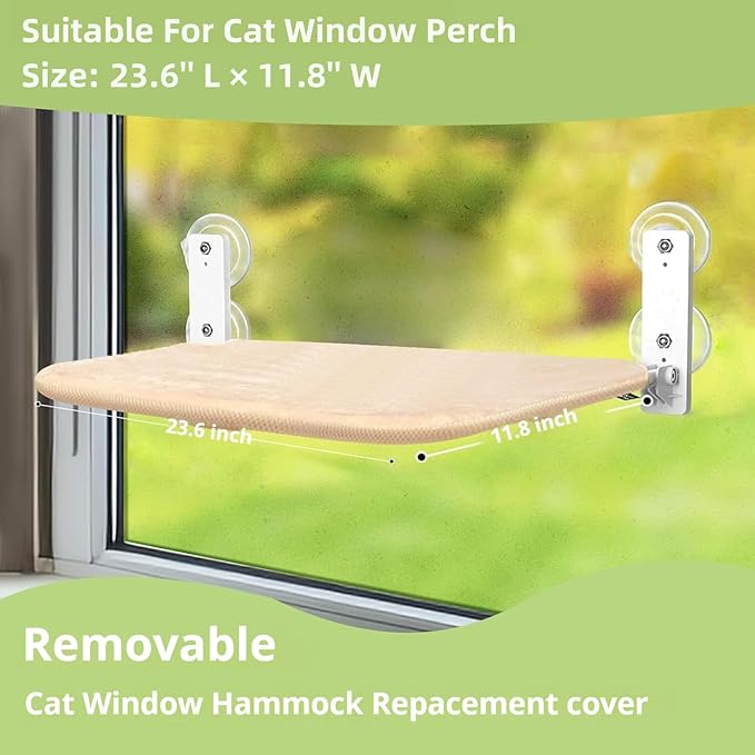2PCS Replacement Cover for Cat Window Perch, L Size Cordless Cat Window Hammock Bed Accessories, Reversible Breathable/Warm Seat Cover for Inside (White, 23.6''L×11.8''W)