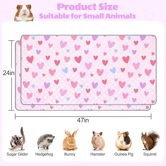 2 Pack Guinea Pig Bedding, Washable Guinea Pig Cage Liner Reusable Guinea Pig Mat Waterproof Guinea Pig Bedding for Cage, Super Absorbant Guinea Pig Pee Pads for Small Animals Hamster Rabbit Squirrel