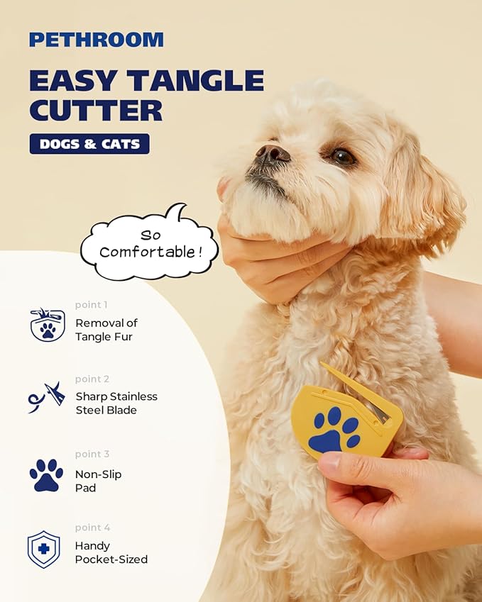 PETHROOM] Matt Splitter for Dogs & Cats | Professional Dematting Tool with Steel Blade | Easily Removes Knots, Mats & Tangles | Safe & Gentle Pet Grooming Comb for Long & Medium Coats