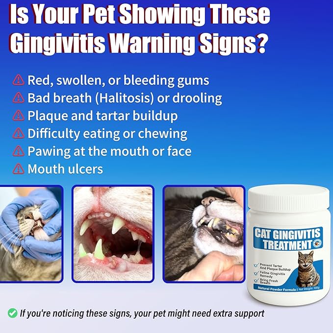 Cat Gingivitis Treatment – Natural Tartar & Bad Breath Support with Probiotics – Easy to Use Oral Care for Teeth, Cat Gums & Gut Dental Powder