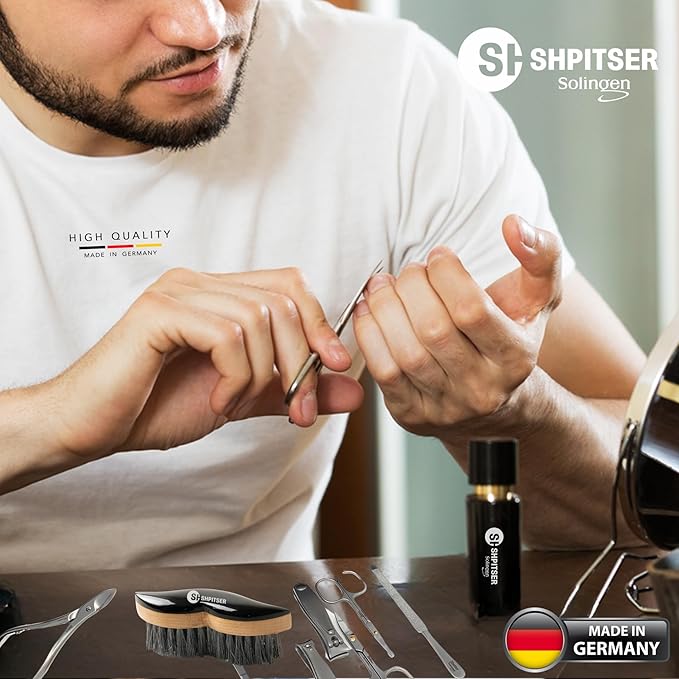 SHPITSER Professional 7pc TopInox Surgical Stainless Steel Tools Manicure Pedicure Set in Genuine Durable Leather Case Handmade in Solingen Germany for Nail and Cuticle Care