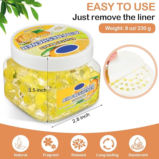 6 Pcs Air Freshener Gel Beads Bulk Odor Eliminator Beads Odor Removing Gel for Home, Bathrooms, Cars, Boats, RVs, Pet Areas, Room, Toilet 8 oz(Yellow Lemon)