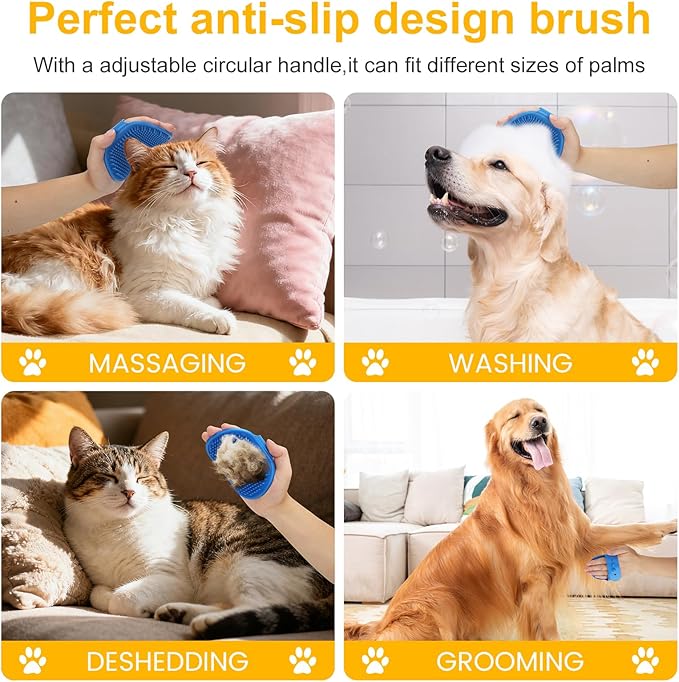 4Pcs Dog Bath Brush Set Non-Slip Shampoo Brush Anti-Slip Adjustable Massage Scrubber 360° Silicone Bristles Finger Toothbrushes for Pet Shower Grooming Brush