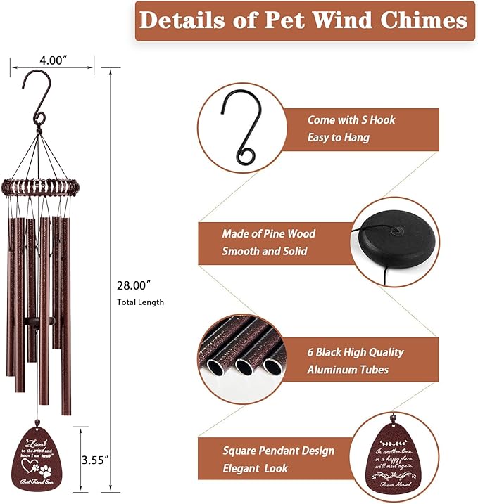 28" Dog Memorial Wind Chimes, Dog Memorial Gifts, Loss of Pet Sympathy Passing Away Bereavement Remembrance Gift