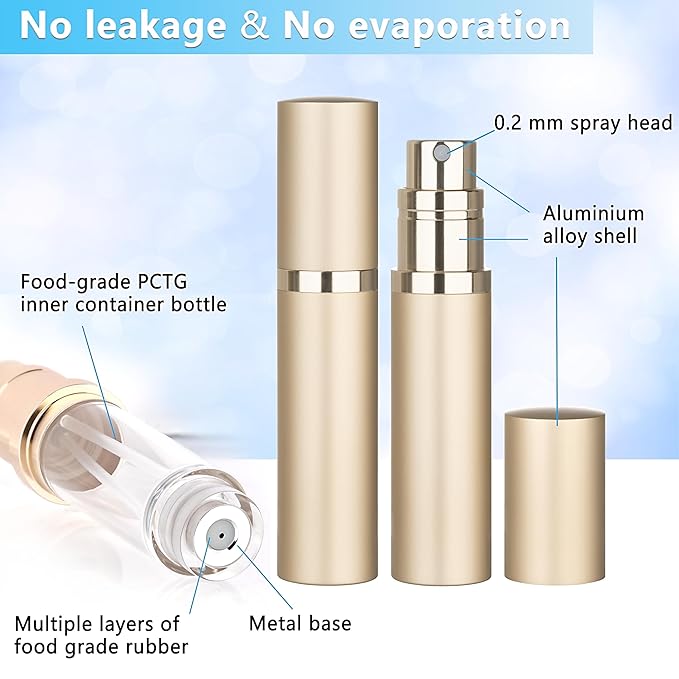 Refillable Perfume Atomizer Travel Bottle 5ml Leakproof Luxury Travel Perfume Refillable Bottle, Portable Fragrance Atomiser (Gold)