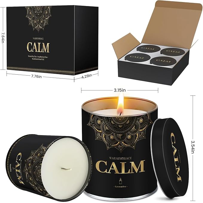 WarmEmbrace Scented Candles, 9 Oz Jar Candles for Home, Office, Meditation, Yoga, Candles for Women & Men, Birthday, Christmas, Valentine's Day Present, Lavender, Vanilla, Rose & Sandalwood, Lemon