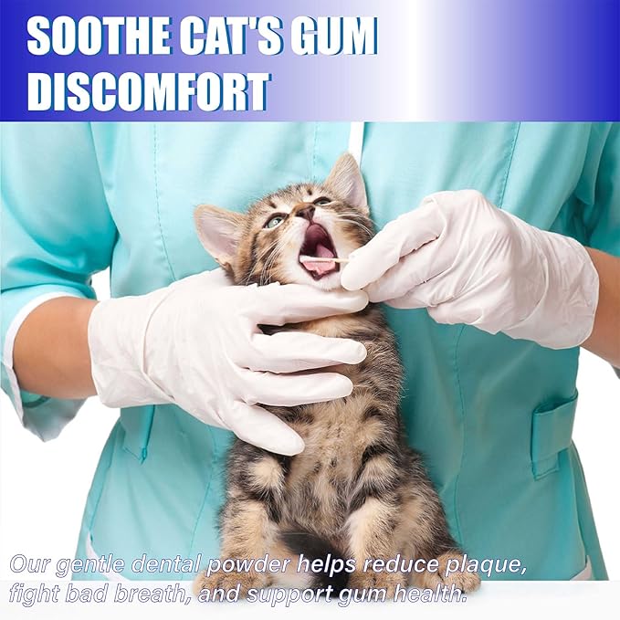 Cat Gingivitis Treatment – Natural Tartar & Bad Breath Support with Probiotics – Easy to Use Oral Care for Teeth, Cat Gums & Gut Dental Powder