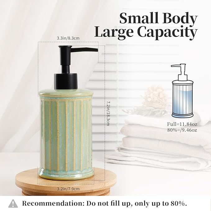 ANTIS'S HOME Soap Dispenser Liquid 11.84OZ | Ceramic Refillable Hand Dish Soap Dispenser for Kitchen Bathroom Light Green