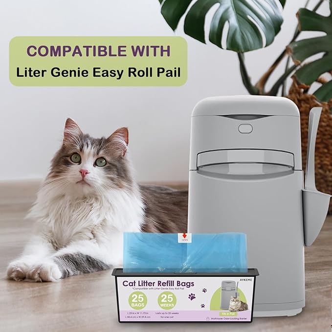 100 Cat Litter Refill Roll Bags Compatible with Litter Genie Easy Roll Pail | Odor-Control & Long-Lasting Refills | 4 Pack (100 Bags Total)