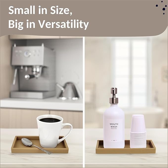 Countertop and Vanity Tray – Small 7.7" Silicone Soap Dispenser Trays, Flexible Bathroom Trays, Dish Soap Holder Kitchen Counter Caddy, Organizer Sink Tray for Soaps Bottles, Sponge, Keys