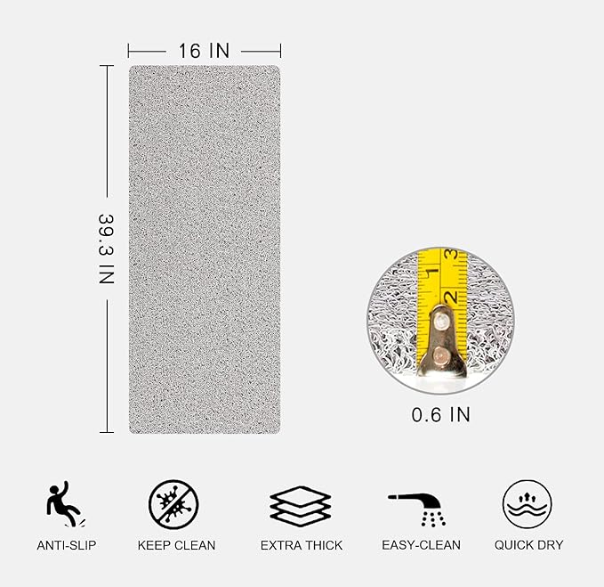 Nonslip Bathtub Mat, Anti Slip Bath Mat 0.6" Extra Thick, Quick Dry Bath Tub Anti Slip Shower Mat, Loofah Non-Slip Bath Mat for Tub Bathroom Pool Kitchen Entryway Home Hotel(Light Gray 16x39)
