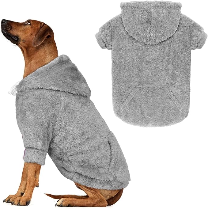 4XL Dog Sweaters for Large Dogs,Dog Hoodie,Warm Fuzzy Fleece Sweatshirt with Hood & Pocket,Leash Hole,Cozy Cold Weather Pet Clothes Sweater Hoodie for Large Dogs(Grey,4XL)