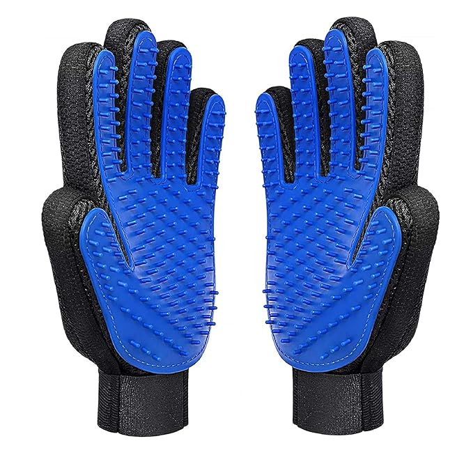 1 Pair [2-in-1] Pet Hair Removal Gloves - Five Finger Massage Design Pet Beauty Gloves, Suitable for pet dogs and cats to prevent hair tanglings(Dark blue)