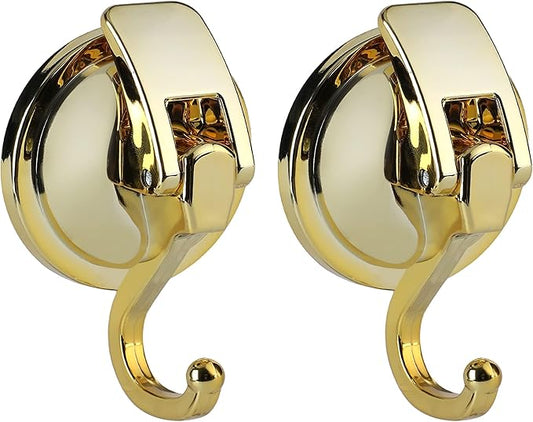 Heavy Duty Vacuum Suction Cup Hooks, Gold Plated Polished Super Suction for Kitchen Bathroom, 2 Pack