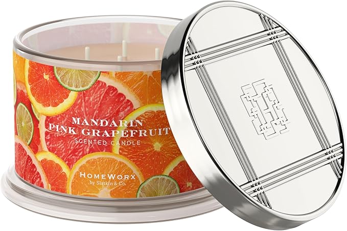 HomeWorx by SLATKIN + CO. Candle- Mandarin Pink Grapefruit, 18 oz. Premium Scented Candle - 30-55 Hours Burn Time