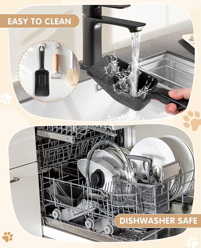 2-Pack Dog Food Scoop 1 Cup, Plastic Pet Food Measuring Scoop With Measuring Lines (1/2 & 1 Cup Markings) for Dogs, Cats, Fish, Bird（Black)