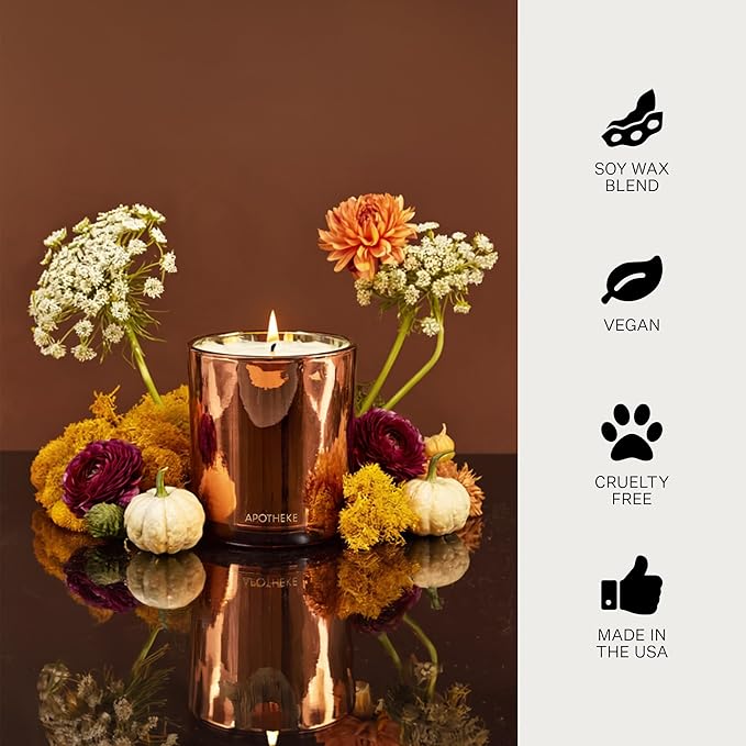 Apotheke Signature Candle Scented Candles for Home, Pumpkin Ginger - 10.5 oz Seasonal Soy Wax Jar Candle - Long-Lasting Fall Scented Fragrance with Perfume-Grade Fragrance Oils