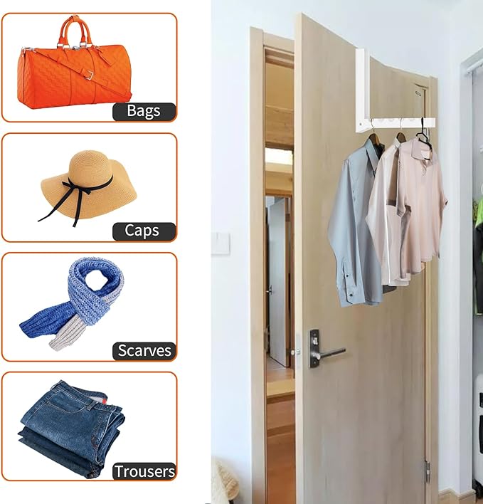 2 Pack Over The Door Drying Rack,Foldable Over Door Hooks Hanger Laundry Hanging Coat Rack with 6 Groves,Clothing Hanger Hook for Towel,Coat,Bag and Robe(White)