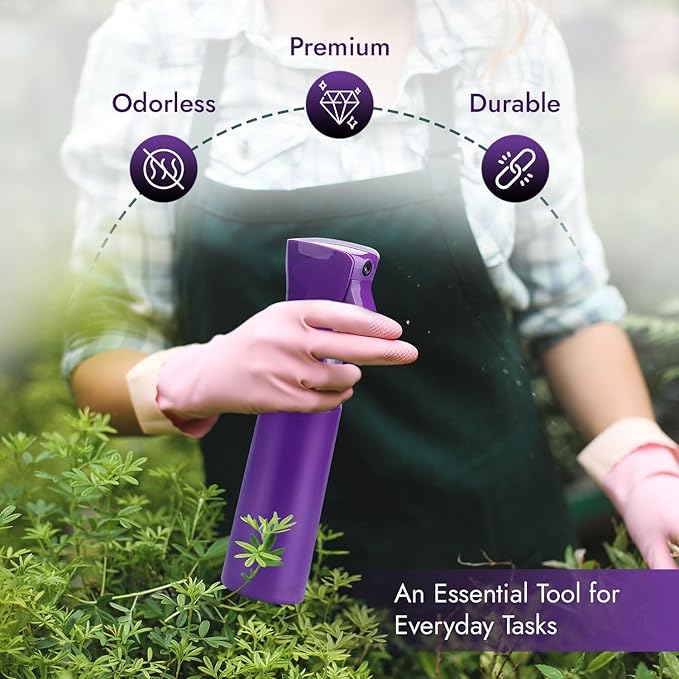 VIGOR PATH Continuous Spray Bottle for Hair – Fine Mist Mister for Hairstyling, Cleaning, Plants, Pets, Barbers, Salons, and Essential Oil Applications (300ml/10.1 oz) Dark Purple